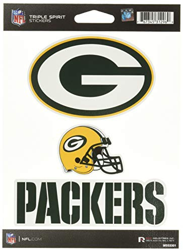 Rico Industries NFL Die Cut 3-teiliges Triple Spirit Stickerbogen, Green Bay Packers, 12,7 x 17,8 cm