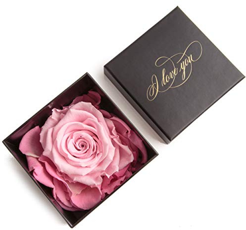 ROSEMARIE SCHULZ Baccarat Rose Rosa Haltbar 3 Jahre Goldschrift I LOVE YOU Schwarze Rosenbox Geschenk für Frauen (1 Rose, Schwarz-Rosa)