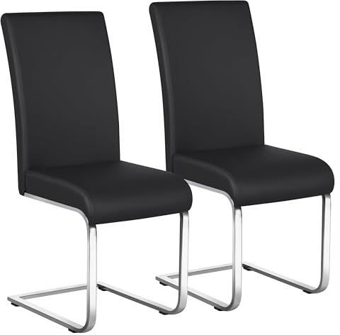 Yaheetech Lot de 2 Chaises de Salle à Manger en Similicuir Hauteur de Siège Rembourré 50 cm Noir Capacité 135 kg