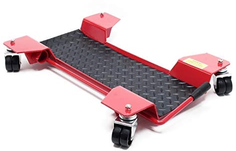 Wiltec Rane moto Chariot roulant Moto Déplacement Rail 60 x 42 x 7,5 cm Rouge Aide à manœuvre Stationnement Support Charge jusqu’à 250 kg Range-moto Accessoire Réparation Rangement