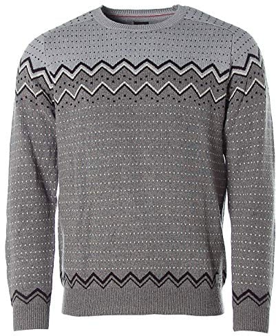 Kitaro Herren Pullover Strick Rundhals Norweger (Mid Grey Melange, M)