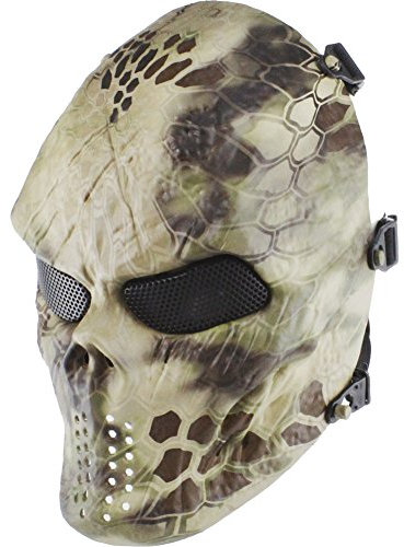Gocher Taktischer Totenkopf Skelett für Halloween Patriots CS Spiel und Maskerade Party Vollgesichtsmasken mit Metallnetz Augenschutz-HI