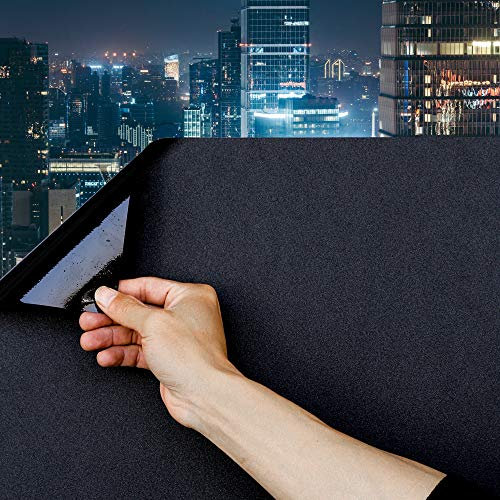 Static Cling Total Blackout Window Film 100% UV Blocking Window Darkening Film Black Opaque Privacy Window Tint Removable Plastic Glass Covering (17.7x78.7 inches)
