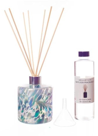 Reed Diffuser Gift Set Cylinder - Turquoise & White with Cotton Flower Fragrance