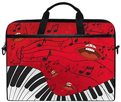 HaJie Laptop-Tasche Lippen Emoji Piano Musik Note Computer Case 14-14,5 in Schutztasche Reise Aktentasche mit Schultergurt für Männer Frauen Jungen Mädchen