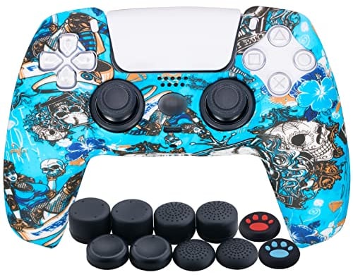 YoRHa Silicona Espesar Impresión Funda Piel Carcasas Cubierta Compatible de PS5 Mando x 1 (Bruja) con Agarres para el Pulgar x 10