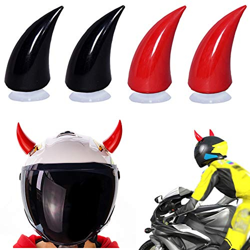4 Stück Helm-Hörner Teufelshörner mit Saugnapf (Helm nicht im Lieferumfang enthalten), für Motocross, Helm-Dekoration, Kunststoff-Kopfbedeckung, Gummi-Horn Zubehör (schwarz und rot)
