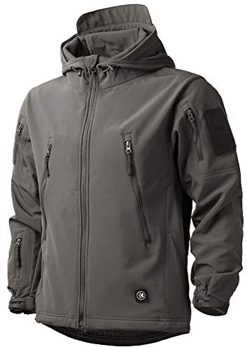 MakingDa wasserdichte Herren-Jacke, lässiger Kapuzenmantel, gefüttert mit Softshell-Fleece, Laufjacke, Jacke im Camouflage-Look, für Arbeit, Angeln, Jagd, Klettern, grau, L