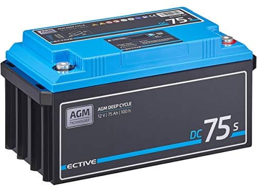 ECTIVE AGM Batterie DC75S - 12V, 75Ah, mit Nachfüllpacks, LCD-Display - Deep Cycle VRLA Versorgungsbatterie, Solarbatterie, Bootsbatterie, Starterbatterie, Blei Akku für Wohnmobil, Wohnwagen, Camper