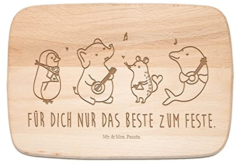 Mr. & Mrs. Panda Frühstücksbrett Big Band - Geschenk, Musik, Gitarre, Elefant, Schneidebrett, Frühstücksbrettchen, lustige Sprüche, Holzbrett, Tiere,