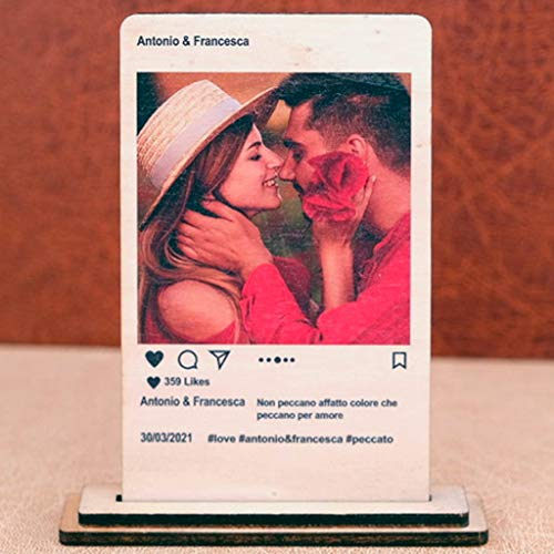 instantstore Placa social estilo Instagram personalizada con fotos escritas y me gusta en madera