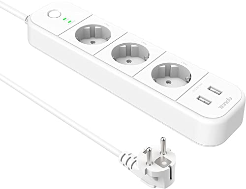 Tenda SP15 Regleta Inteligente Wi-Fi con 3 Zócalos y 2 USB Enchufes Inteligentes, Protección contra Sobretensiones, Control de Voz con Alexa y Google Home 16A 4000W, Blanco