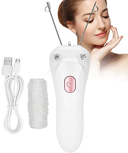 Elektrischer Weiß-Rosa Fädel-Epilierer, USB-Aufladung Körper Gesichtshaarentferner für Frauen, Physikalischer Baumwollfaden Epilierer für Gesicht Arme und Beine, Haarentfernung Einfädler Haarrasierer
