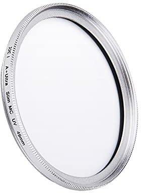 JJC Filtre UV 49 mm ultra fin multi-couches pour objectif Canon Sony DSLR avec filetage de 49 mm (Argent)