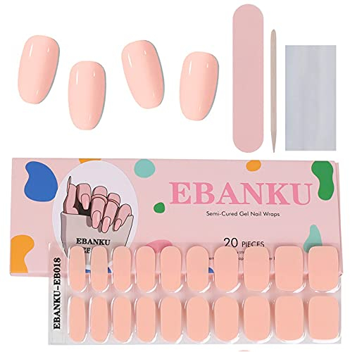 EBANKU 20PCS UV Gel Nagelfolie, Nackt Rosa Nagelfolie Selbstklebend UV Gel Wraps Nagelaufkleber Nagelfolie UV Härtend mit Nagelfeile und Stick fur Frauen Mädchen Nageldekoration