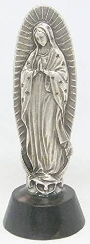 GTBITALY 40.049.30 020 - Estatua de Virgen de Guadalupe sobre base de madera plateada, altura 7 cm