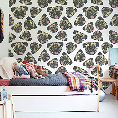 Coloray Wallpaper Roll Kitchen Livingroom Bedroom 114.2 x 114.2 inch / 290x290cm Latex Wallpaper Material with Print Mural Decoration - Pugs Dogs Funny pet for Animal