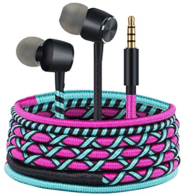 URIZONS 3.5 Jack Auriculares internos con Cable Trenzados - Divertidos Auriculares para niños con micrófono para i Phone Samsung Tablet Laptop