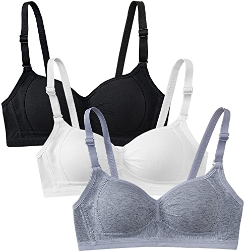 Sunvivid 3er-Pack Teenager Mädchen BH Sport Softbra Bralette Ohne Bügel Nahtlose Gepolsterte Unterwäsche mit Verstellbarem und Abnehmbarem Schultergurt für Kinder und Damen