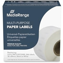 MediaRange Etiketten ersetzt Dymo 99012/S0722400 36 x 89 mm, 260 Stück Weiß | 260 Stück | permanent haftend | Weiß