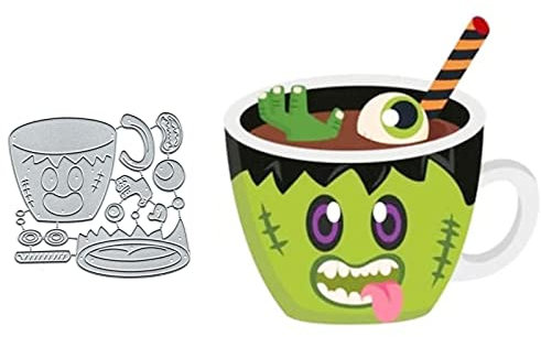 NLOOKS Halloween Teacup Board Metal Die Cuts,Halloween Straw Pumpkin Hat Cutting Dies Cut Stencils DIY Scrapbooking Decorative Embossing Paper Scrapbooking Card Making