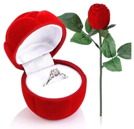 Boite Rose pour Bague - Alliance Ecrin Mariage Fleur Romantique - Rouge