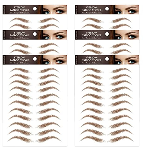 6 Blätter 4D Haarähnlich Augenbrauen Augenbrauen Sticker Waterproof Augenbrauensticker 4D Temporäre Augenbrauen Tattoo Aufkleber Wasserdichte Augenbrauen Tätowierungen für Frauen und Mädchen