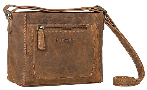 STILORD 'Julina' Damen Handtasche zum Umhängen Rauleder hell-braun mittelgroß für Shopping Freizeit, Party und City Vintage ideal als Echt-Leder Tasche Umhängetasche und Alltagshandtasche