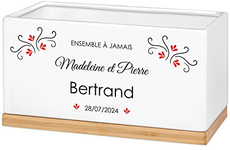 Maverton Pot de Fleur en céramique - personnalisé - Pot Plante intérieur - pour Bonsai et succulentes - pour Couples - pour Les Parents - pour Noces - Souvenir de Mariage - Mariage