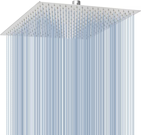 Voolan Pommeau de douche à effet pluie surdimensionné, pommeau de douche carré à haut débit, couverture complète du corps en cascade, montage universel au plafond ou au mur (40,6 cm, nickel brossé)