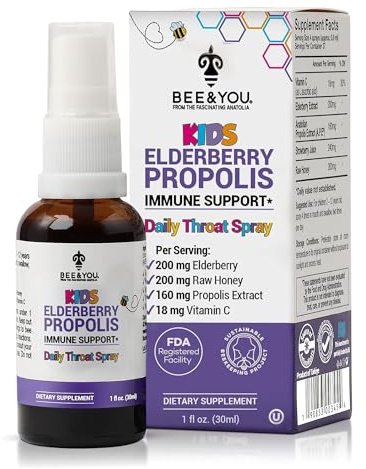 Bee and You Kids Throat Spray with Propolis and Elderberry, Immune Support Supplement for Kids, Kids Vitamins, Immune Defense Spray, 1 fl oz.