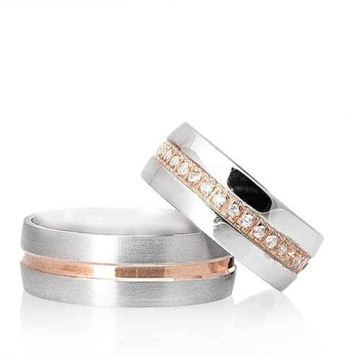 Rose Gold Wedding Ring Set Couple Matching Wedding Ring Set Unique Faceted Surface Wedding Rings