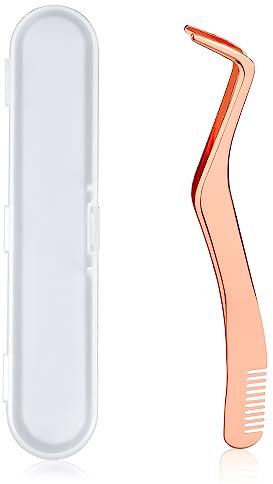 Luter Eyelash Tweezers Set, Stainless Steel Eyelash Extension Tweezers with Comb and Storage Box False Lash Application Tool for Girls Women Beginners Makeup Artists (Rose Gold)