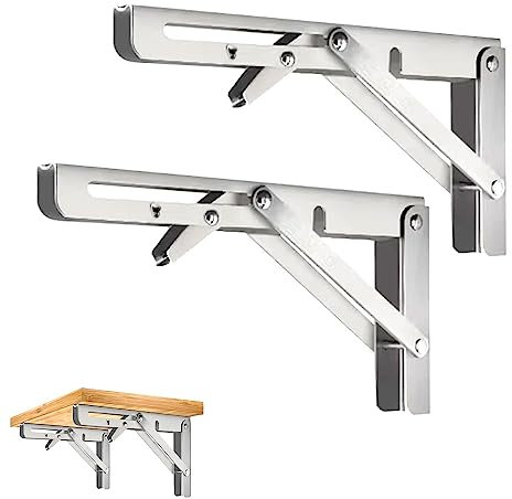 CEEYSEE 2 Stück Klappkonsole 200 mm Schwerlast Edelstahl Klappkonsole Klappwinkel 90 Grad Platzsparend Klappbares Regal für Arbeitszimmer, Garage, Büro, Tisch, Zuhause, Küche (Silber 200mm)