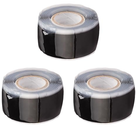 MEMOFYND 3 piezas de cinta aislante de silicona, cinta de silicona autofusible, cinta de reparación de electricistas multiusos para cables, tuberías, fugas de tuberías de agua (negro)