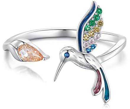 925 Sterling Silber Ringe für Damen, Kolibri einstellbarer Daumen ring, Weihnacht Schmuckgeschenk für Mama Freund