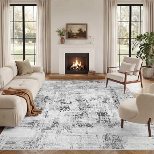 Vamcheer Machine Washable Rugs for Living Room - Modern Soft Faux Short Pile Area Rugs for Bedroom Dining Room Abstract Carpet for Office Non Slip Non Shedding Extra Large Rug Grey, 240x340CM