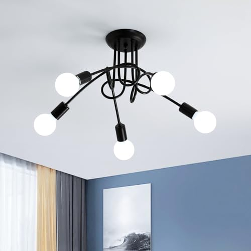 Comely Deckenleuchte Vintage, Industrial Sputnik Kronleuchter 4 Flammig E27 Schwarz Deckenlampe Metall für Schlafzimmer Wohnzimmer Küche, Form Verstellbar, Durchmesser 60CM