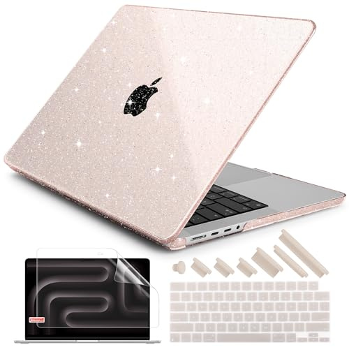 DONGKE Kompatibel mit M4 MacBook Pro 14 Zoll Hülle 2024 2023 2021 A3112 A3401 A3185 M3 A2918 A2992 M2 A2779 M1 A2442 Pro Max mit Touch ID, Kunststoff-Hartschale mit Tastaturabdeckung, Glitzerstern