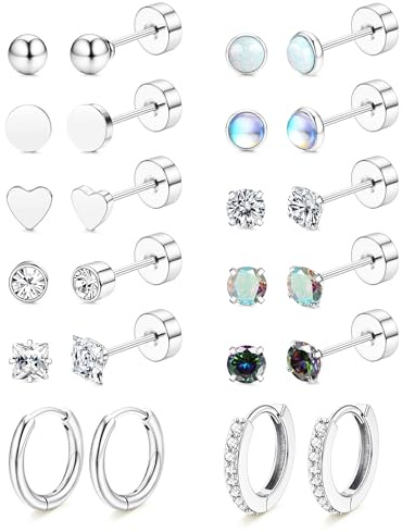 LOLIAS Hypoallergenic Surgical Steel Earrings for Sensitive Ears-Flat Back Earrings for Women Men 20G Small Stainless Steel Flatback Stud Hoop Cartilage Earring Stacks for Multiple Piercing Silver