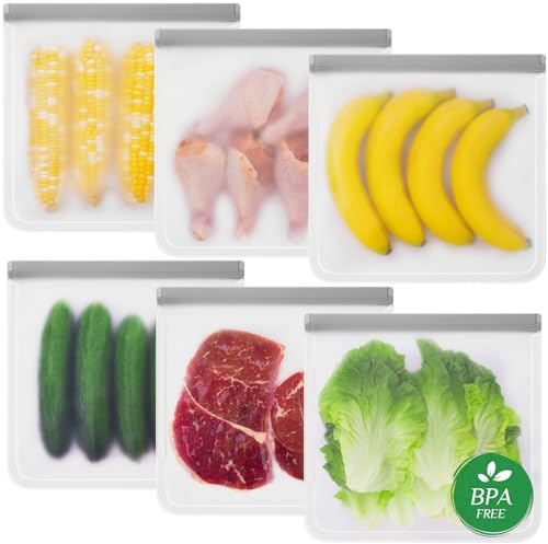 LKSUMPT Paquete de 6 bolsas de congelador, bolsas reutilizables para congelador, bolsas de almacenamiento de alimentos, bolsas de silicona para congelador, sin BPA, igual que las bolsas reutilizables