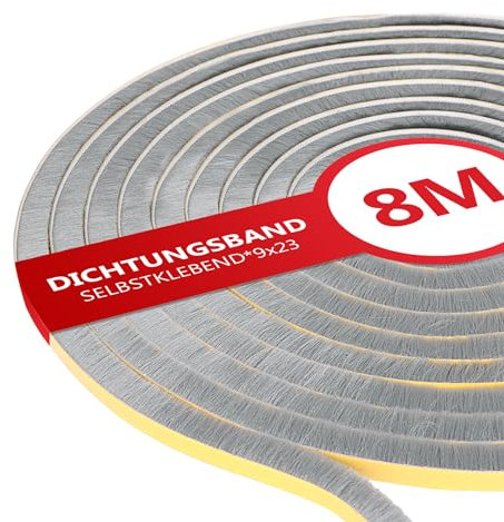 XEEINC 8m Joint Brosse Porte Coulissante, 9mm(B) x 23mm(D) Joint Porte Fenetre Isolation, Joint Brosse Adhésif Joint Porte Entree Anti Froid, Lsolation Phonique - Gris