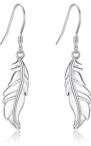 JERWLI Feder Ohrringe 925 Sterling Silber Feder Dange Ohrringe Feder Schmuck Geschenke für Frauen Mädchen