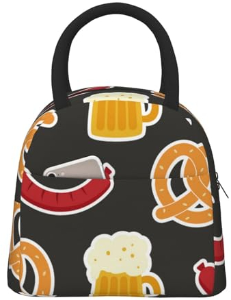 YounPrenG Lunchtasche, isolierte Lunchtasche, große Lunchtasche, Lunchbox für Picknicks, Arbeit, Schule,Brezel und Bier