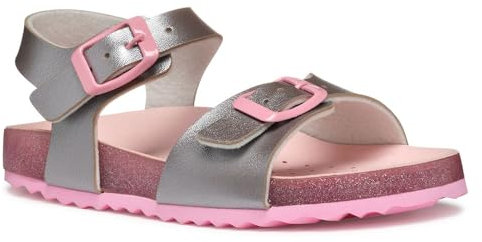Geox J Adriel Girl I Sandal, Silver/Pink, 35 EU