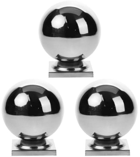 HOMSFOU 3pcs Stainless Steel Handrail End Caps, 80mm Ball Top Cover Finial Banister Balls Post Cover Caps for Stair Newel, Fence Post, Gate Railing, Stylish Silver Accessory for Indoor and Outdoor Use