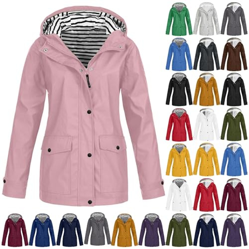 FGUUTYM Veste de pluie pour femme - Imperméable et respirante - Avec capuche - Coupe-vent - Léger - Coupe-vent - Pour femme - Veste de pluie de vélo - Grandes tailles - Trench