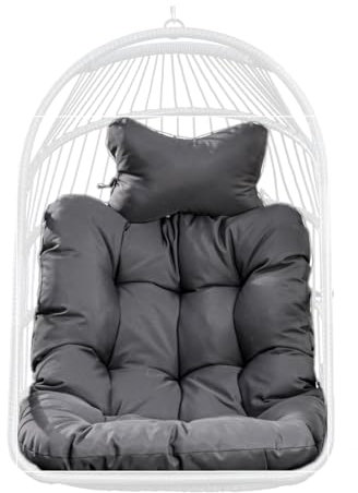 Mojia Egg Chair Cushion with Headrest Pillow, UV Resistant Thicken Hammock Swing Chair Cushion Replacement for Outdoor Indoor (Dark Gray)