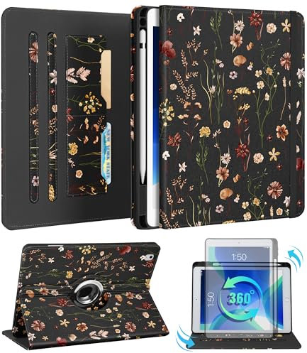 Kidcube Funda para iPad Air de 3ª generación/Pro de 10.5 Pulgadas, Bonita Funda giratoria con Soporte para lápices y Ranura para Tarjetas, diseño Floral de Flores Femeninas para iPad Pro de 10.5