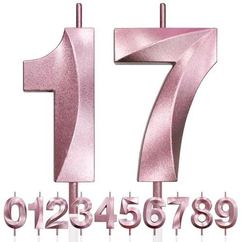 17th Bougie D'anniversaire à Paillettes Or Rose au Design 3D, Bougies Numérotées pour 90e, Décorations de Dessus de Gâteau, Bougie de Gâteau pour Fête D'anniversaire, Anniversaire de Mariage